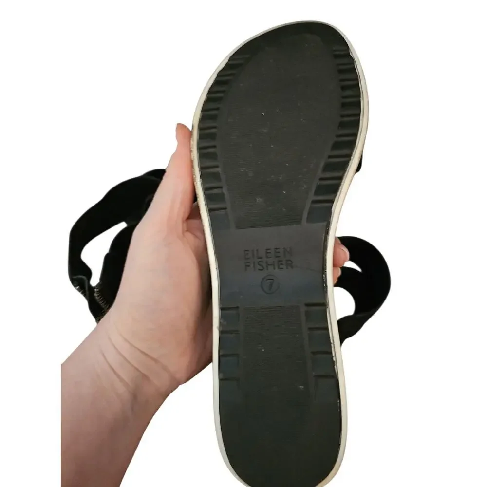 Eileen Fisher black suede ankle strap sandals sz 7 SH463